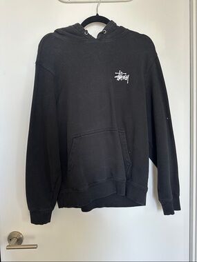 Stussy Black Crewneck Hoodie with White Script Logo